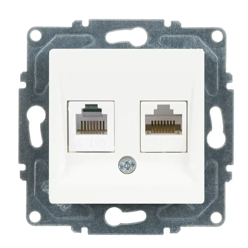 Eqona / Radius / Neoline Data + Nümeris Telefon Prizi (RJ45 Cat6 + Cat3), Beyaz (Mekanizma + Tuş/Kapak) - 1