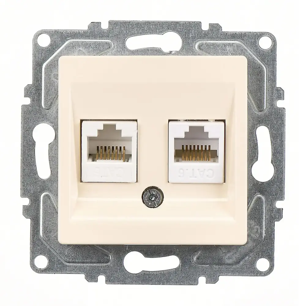 Eqona / Radius / Neoline İkili Data Prizi (2 x RJ45 Cat6), Krem (Mekanizma + Tuş/Kapak) 